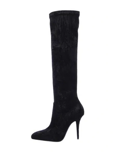 Pre-owned Saint Laurent Velvet Sock Boots In Black