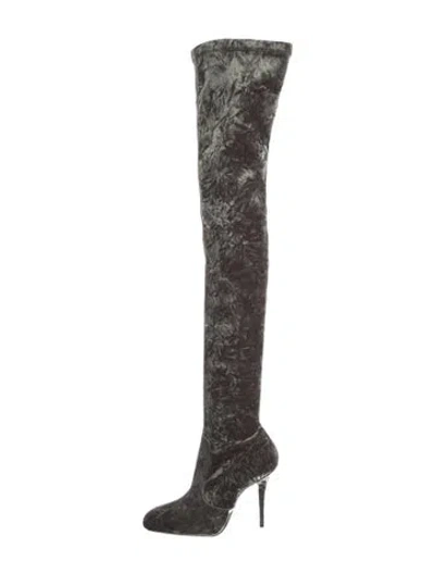 Pre-owned Saint Laurent Velvet Sock Boots In Green