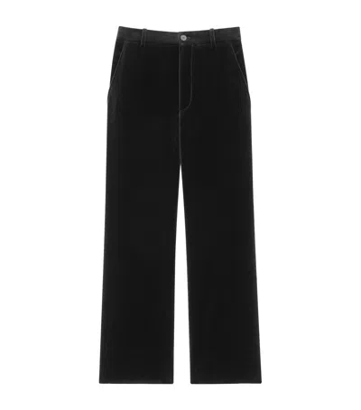 Saint Laurent Velvet Straight Trousers In Black