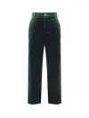 Saint Laurent Cropped Cotton-velvet Slim-leg Pants In Green