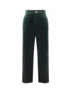 Saint Laurent Cropped Cotton-velvet Slim-leg Pants In Green