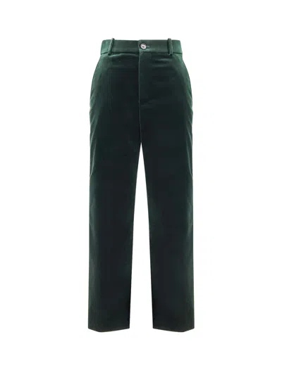 Saint Laurent Velvet Trousers In Green