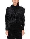 Saint Laurent Velvet Turtleneck Top With High Scarf Collar