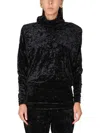 Saint Laurent Velvet Turtleneck Top With High Scarf Collar In Black
