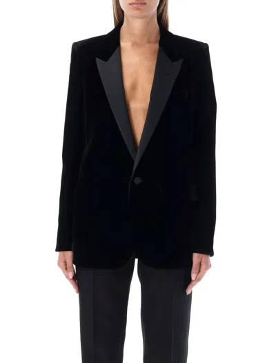 Saint Laurent Satin-trimmed Velvet Blazer In Black
