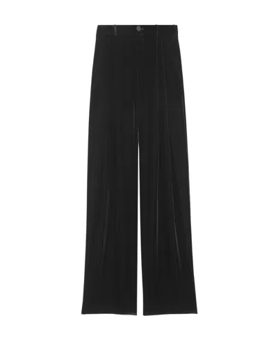 Saint Laurent Velvet Wide-leg Trousers In Black