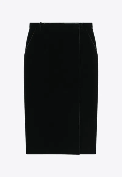 Saint Laurent Velvet Wrap Midi Skirt In Green