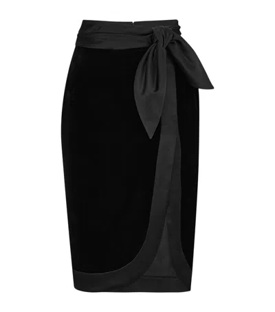 Saint Laurent Velvet-satin Bow-detail Midi Skirt In Black