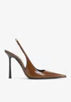Saint Laurent 110mm Vendome Slingback Pointed-toe Pumps In Brown