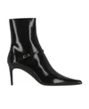Saint Laurent Vendome Patent Buckle Stiletto Booties In Black