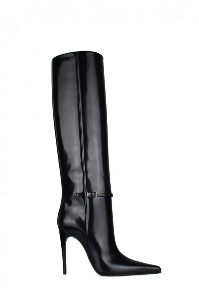 Saint Laurent Women's Vendome Boots In Glazed Leather In Black