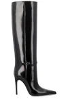 Saint Laurent Vendome Buckled Glossed-leather Knee Boots In Black