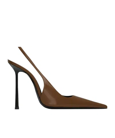Saint Laurent Vendome Slingback Pumps In Glazed Leather In Brown