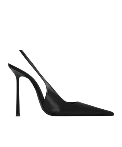 Saint Laurent Vendome Slingback Pumps In Glazed Leather In Black