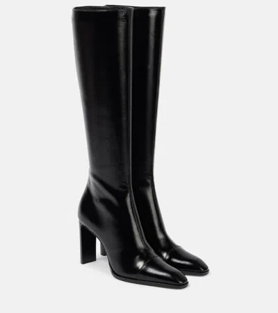 Saint Laurent Venetia Leather Knee-high Boots In Black