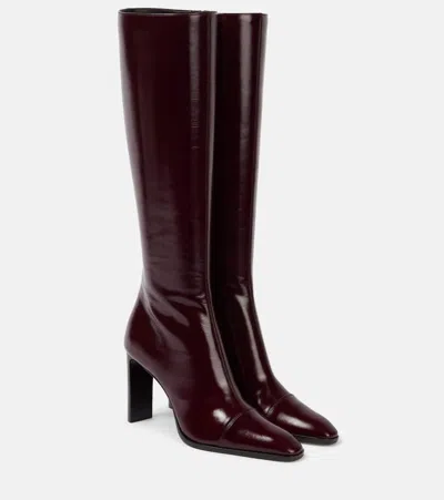 Saint Laurent Venetia Leather Knee-high Boots In Burgundy