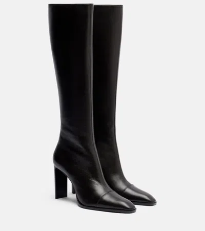 Saint Laurent Venetia Leather Knee-high Boots In Brown