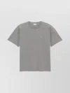Saint Laurent Grey Crewneck T-shirt With Cassandre Embroidery In Cotton Man