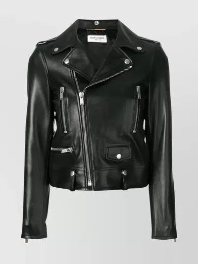 Saint Laurent Black Leather Motorcycle Biker Jacket