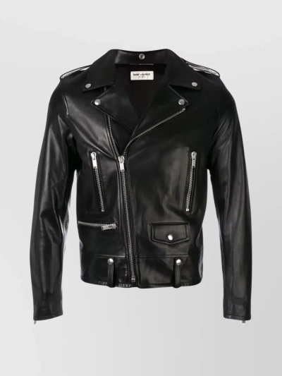 Saint Laurent Versatile Motorcycle Jacket With Belted Waist In Black