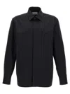 Saint Laurent Ysl Pinstriped Silk Shirt In Black