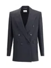 Saint Laurent Double-breasted Jacket In Wool In Blue