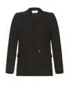 Saint Laurent Double-breasted Blazer In Silk Satin Crepon In Noir