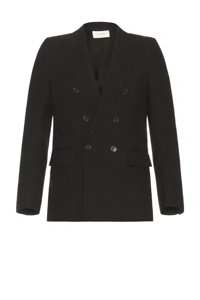 Saint Laurent Double-breasted Blazer In Silk Satin Crepon In Black