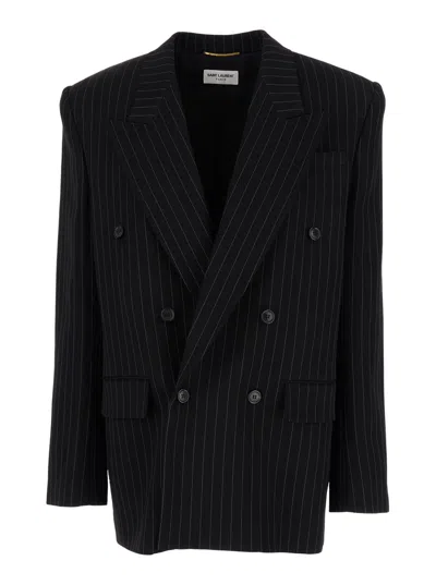 Saint Laurent Veste Rayure In Black