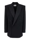 Saint Laurent Black Double-breasted Jacket With Peak Revers And Double Vent On The Rear In Wool Woman In Black