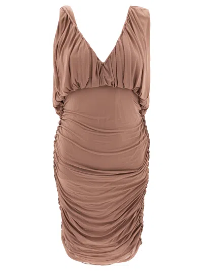 Saint Laurent Vestito Drappeggiato Dresses Pink In Brown