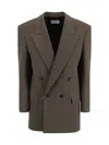 Saint Laurent Woman Beige Blazers In Beige Noir Marron