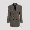 Saint Laurent Vichy Blazer Jacket In Beige Noir Marrone