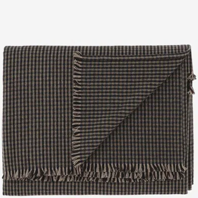 Saint Laurent Vichy Pattern Wool Blend Scarf In Gray