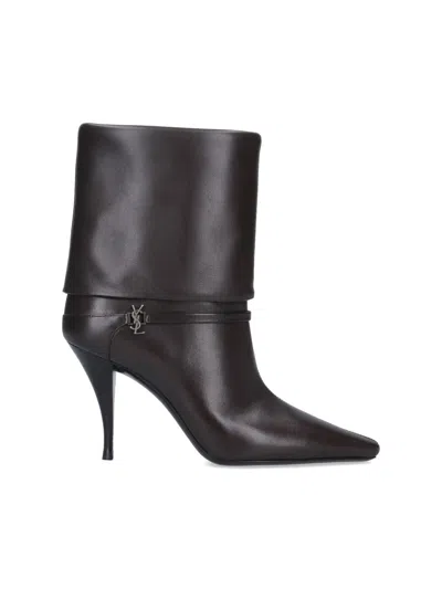 Saint Laurent Harris Eagle Brown Leather Boots In Black