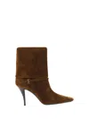 Saint Laurent Niki 90 Suede Ankle Boots In Brown