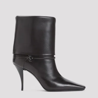 Saint Laurent Harris Eagle Brown Leather Boots In Black