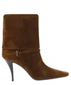 Saint Laurent Niki Suede Ysl Stiletto Ankle Booties In Brown