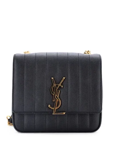 Pre-owned Saint Laurent Vicky Vertical Quilted Grainy Leather Medium Crossbody Bag In Black