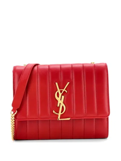Pre-owned Saint Laurent Vicky Vertical Quilted Leather Medium Crossbody Bag In Red