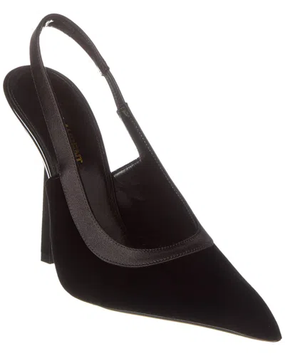 Saint Laurent Victoire 115 Velvet Slingback Pump In Black