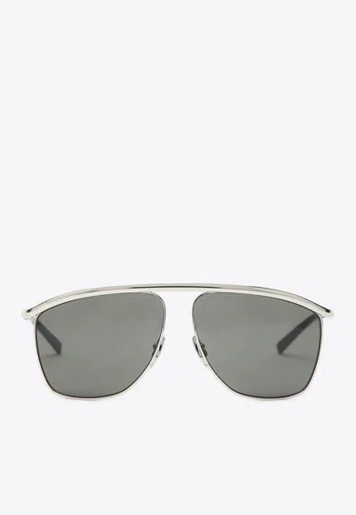 Saint Laurent Victoire Aviator Sunglasses In Gray