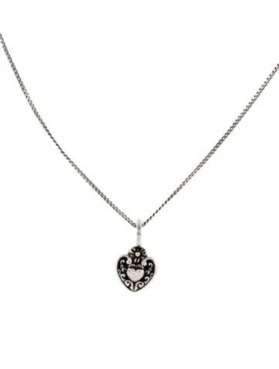 Pre-owned Saint Laurent Victorian Heart Pendant Necklace, 30" In Multi