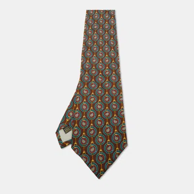Pre-owned Saint Laurent Vinatge Brown Printed Silk Traditional Tie