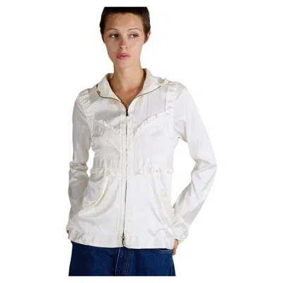 Pre-owned Saint Laurent Vintage 2002 Yves  Ivory Silk Hooded Zip Blouse In White