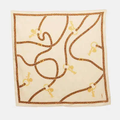 Pre-owned Saint Laurent Vintage Beige Printed Cotton Handkerchief In Sand
