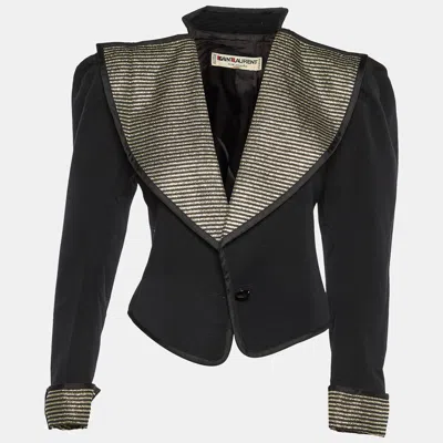 Pre-owned Saint Laurent Vintage Black Ribbed Lurex Collar Detail Jacket S
