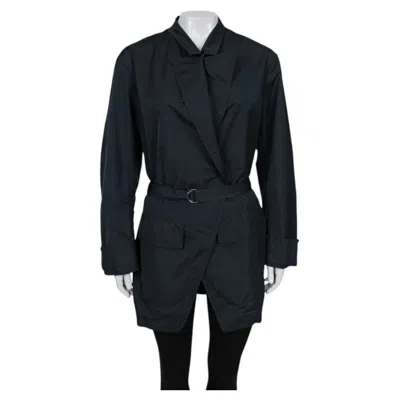 Pre-owned Saint Laurent Vintage Blue Polyester Trench Coat Sz.42 Fitted Design