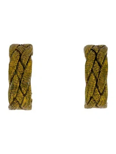 Pre-owned Saint Laurent Vintage Braided Hoop Clop On Earrings In Multi