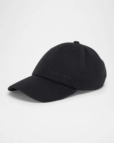 Saint Laurent Vintage Cashmere Logo-print Baseball Cap In Black
